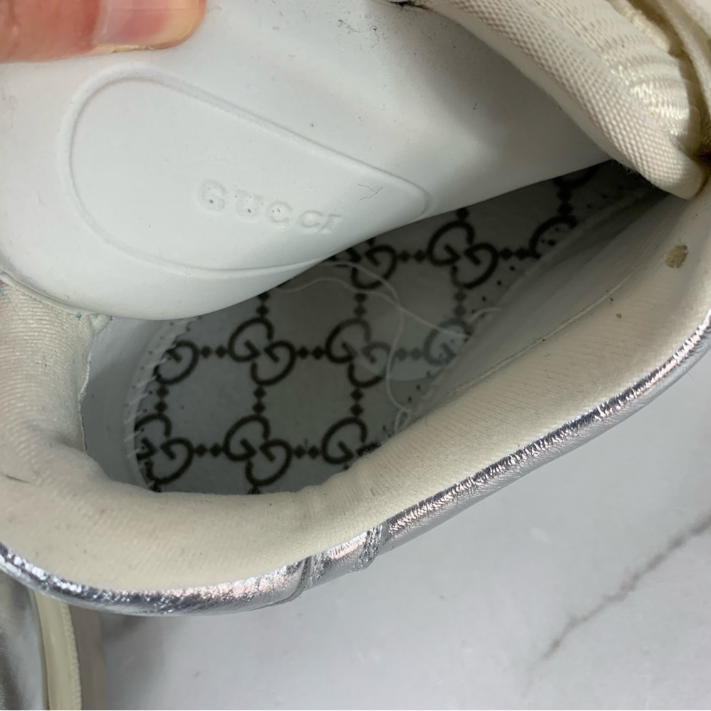 GUCCI Silver Metallic Women’s Low-Top Lace-up Sneakers 36 - Picture 7 of 16